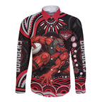 Personalized Essendon Bombers Rugby Long Sleeve Button Shirt Aboriginal Dot Art - Dreamtime Football Mascot