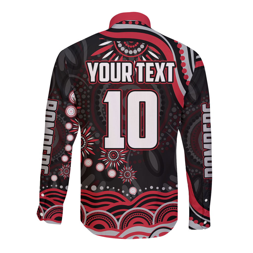 Personalized Essendon Bombers Rugby Long Sleeve Button Shirt Aboriginal Dot Art - Dreamtime Football Mascot