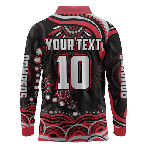 Personalized Essendon Bombers Rugby Long Sleeve Polo Shirt Aboriginal Dot Art - Dreamtime Football Mascot