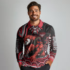 Personalized Essendon Bombers Rugby Long Sleeve Polo Shirt Aboriginal Dot Art - Dreamtime Football Mascot