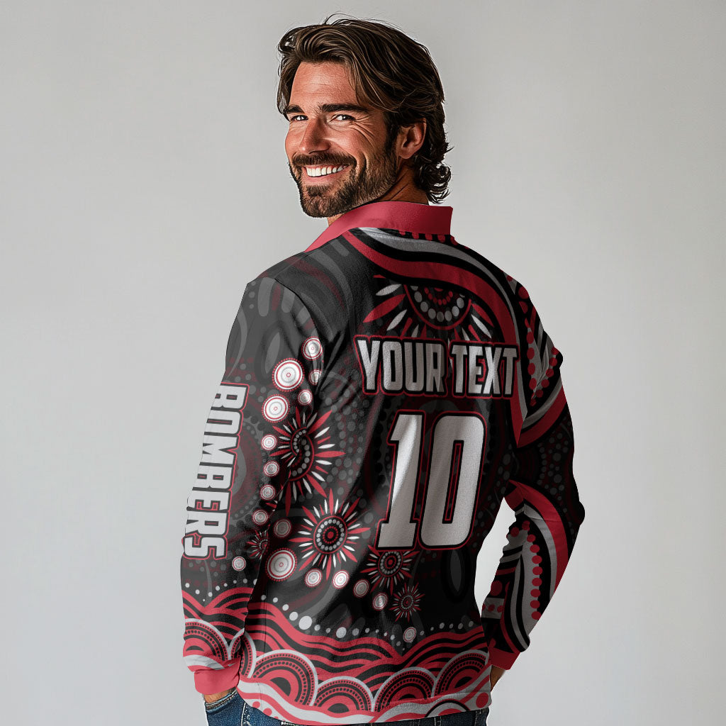 Personalized Essendon Bombers Rugby Long Sleeve Polo Shirt Aboriginal Dot Art - Dreamtime Football Mascot