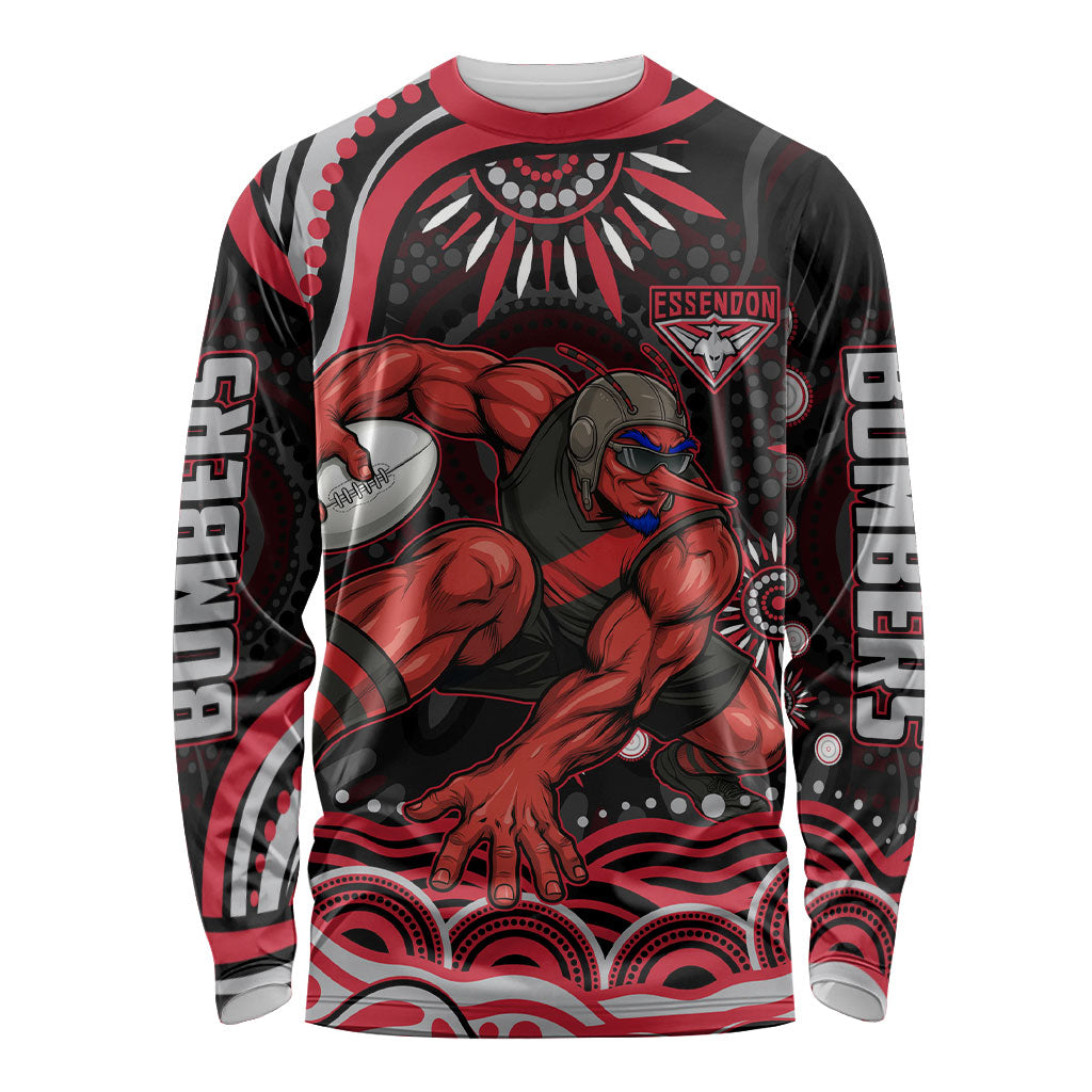 Personalized Essendon Bombers Rugby Long Sleeve Shirt Aboriginal Dot Art - Dreamtime Football Mascot