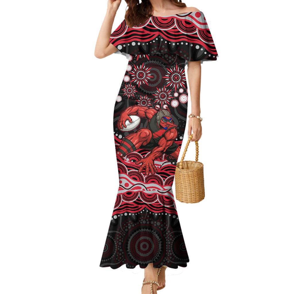 Personalized Essendon Bombers Rugby Mermaid Dress Aboriginal Dot Art - Dreamtime Football Mascot