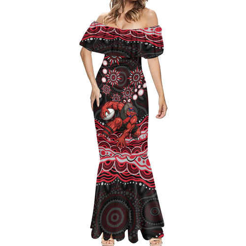 Personalized Essendon Bombers Rugby Mermaid Dress Aboriginal Dot Art - Dreamtime Football Mascot