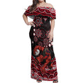 Personalized Essendon Bombers Rugby Off Shoulder Maxi Dress Aboriginal Dot Art - Dreamtime Football Mascot