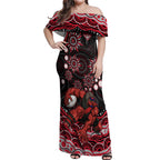 Personalized Essendon Bombers Rugby Off Shoulder Maxi Dress Aboriginal Dot Art - Dreamtime Football Mascot