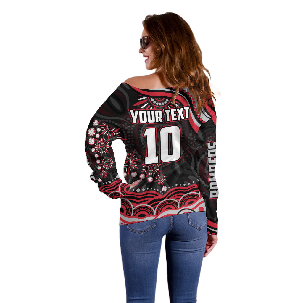 Personalized Essendon Bombers Rugby Off Shoulder Sweater Aboriginal Dot Art - Dreamtime Football Mascot