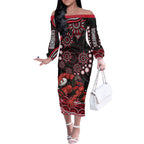 Personalized Essendon Bombers Rugby Off The Shoulder Long Sleeve Dress Aboriginal Dot Art - Dreamtime Football Mascot