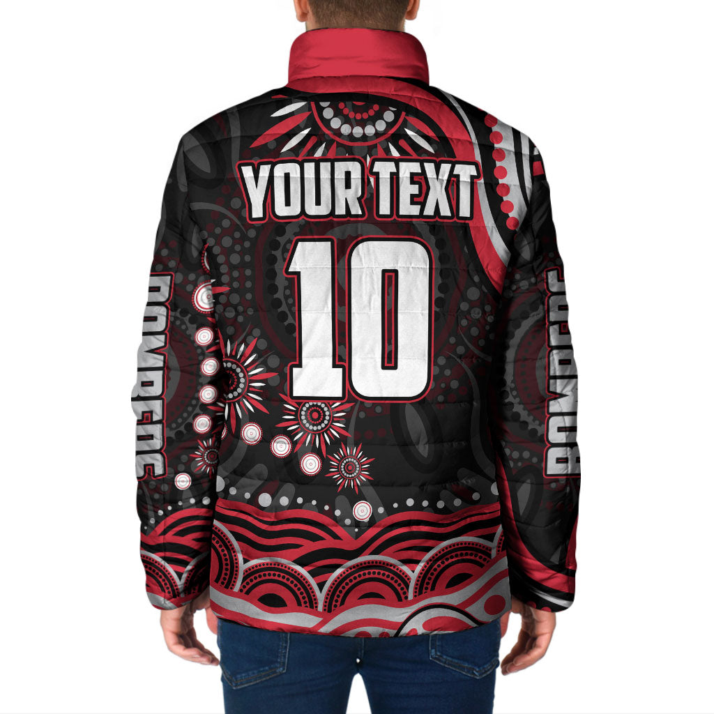 Personalized Essendon Bombers Rugby Padded Jacket Aboriginal Dot Art - Dreamtime Football Mascot