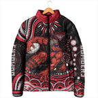 Personalized Essendon Bombers Rugby Padded Jacket Aboriginal Dot Art - Dreamtime Football Mascot