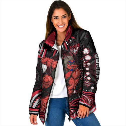 Personalized Essendon Bombers Rugby Padded Jacket Aboriginal Dot Art - Dreamtime Football Mascot
