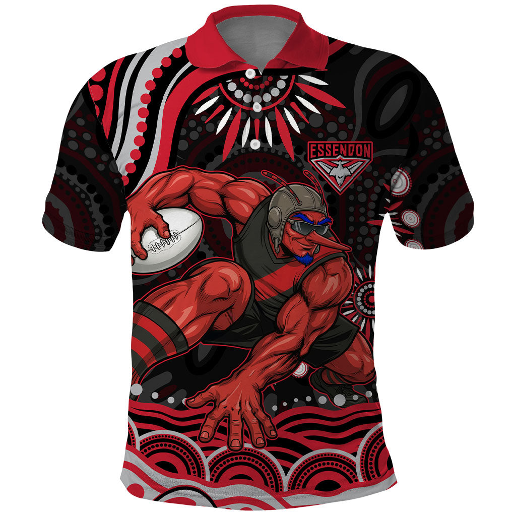 Personalized Essendon Bombers Rugby Polo Shirt Aboriginal Dot Art - Dreamtime Football Mascot