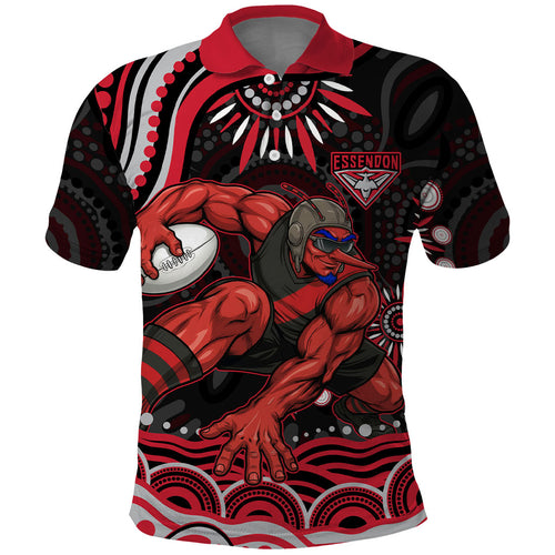 Personalized Essendon Bombers Rugby Polo Shirt Aboriginal Dot Art - Dreamtime Football Mascot