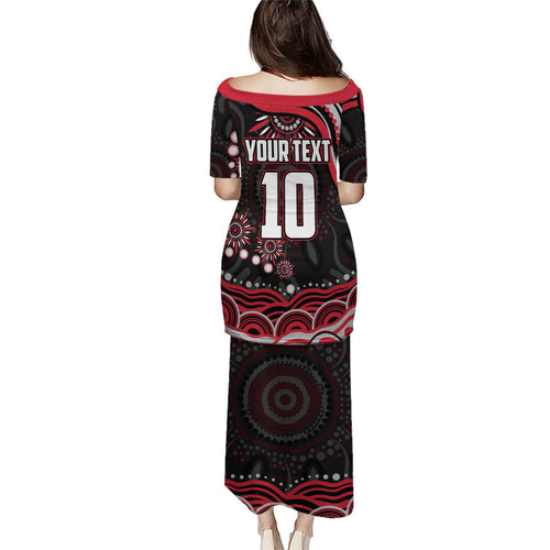 Personalized Essendon Bombers Rugby Puletasi Aboriginal Dot Art - Dreamtime Football Mascot