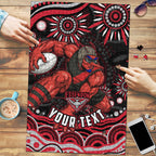 Personalized Essendon Bombers Rugby Puzzle Aboriginal Dot Art - Dreamtime Football Mascot
