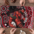 Personalized Essendon Bombers Rugby Puzzle Aboriginal Dot Art - Dreamtime Football Mascot