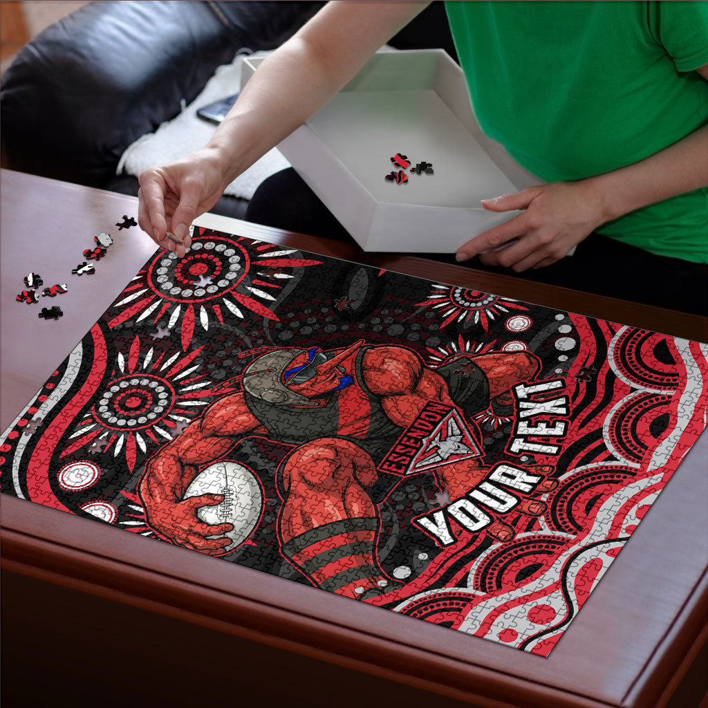 Personalized Essendon Bombers Rugby Puzzle Aboriginal Dot Art - Dreamtime Football Mascot