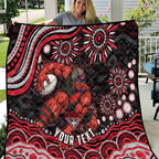 Personalized Essendon Bombers Rugby Quilt Aboriginal Dot Art - Dreamtime Football Mascot