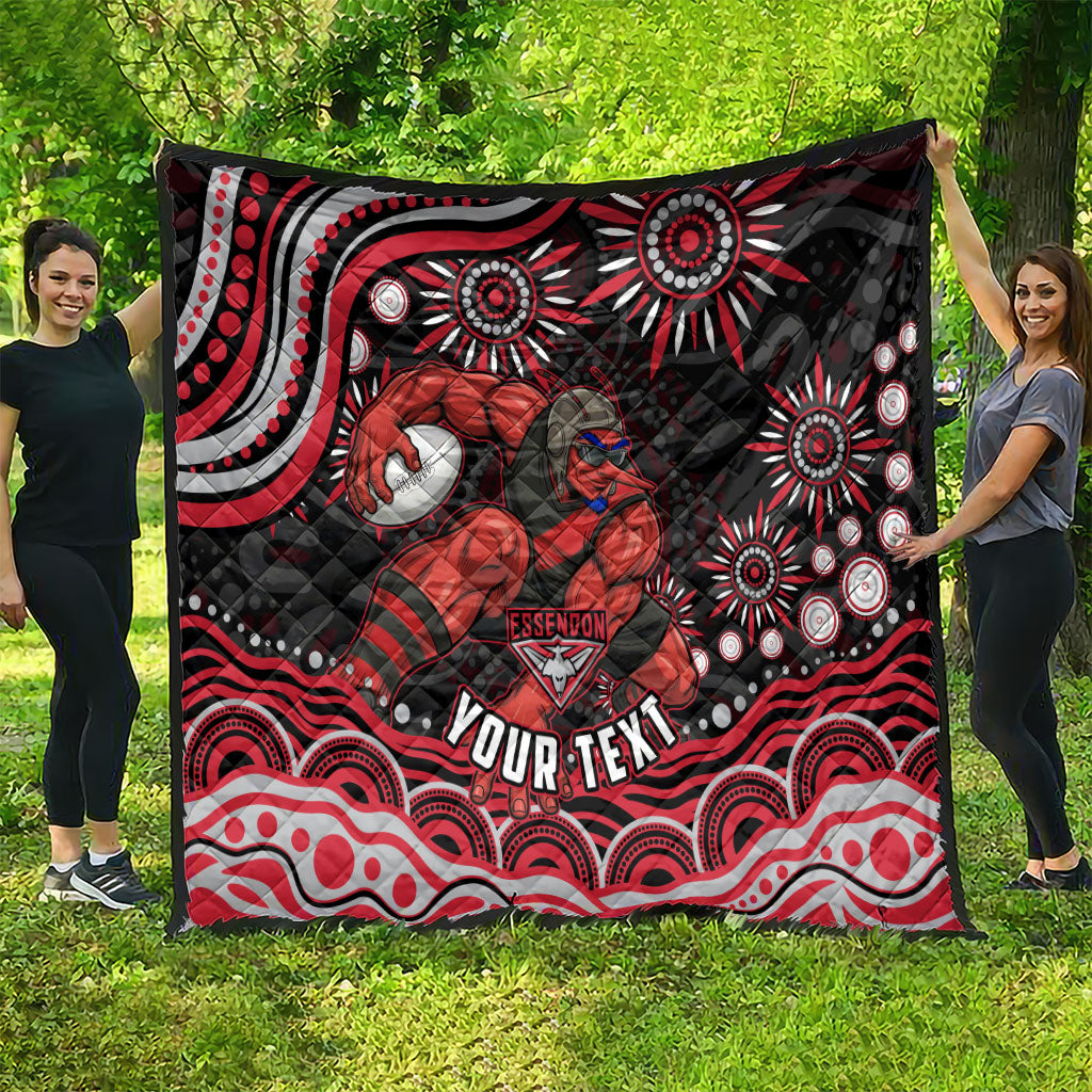 Personalized Essendon Bombers Rugby Quilt Aboriginal Dot Art - Dreamtime Football Mascot