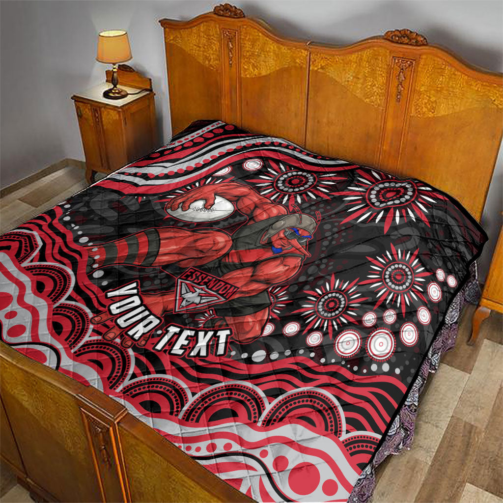 Personalized Essendon Bombers Rugby Quilt Aboriginal Dot Art - Dreamtime Football Mascot