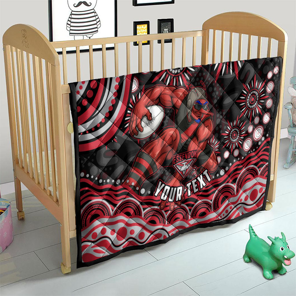 Personalized Essendon Bombers Rugby Quilt Aboriginal Dot Art - Dreamtime Football Mascot