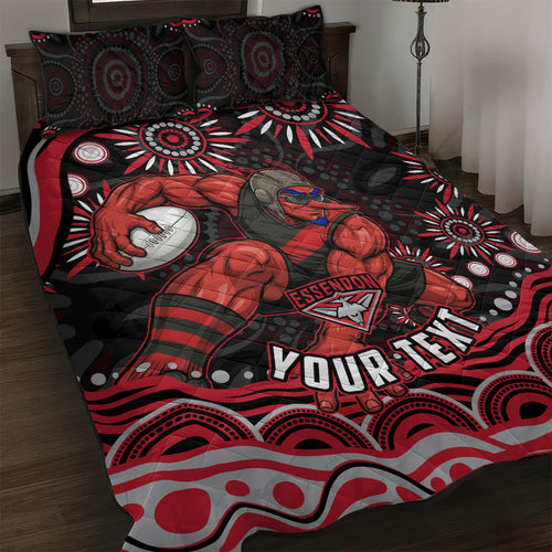 Personalized Essendon Bombers Rugby Quilt Bed Set Aboriginal Dot Art - Dreamtime Football Mascot