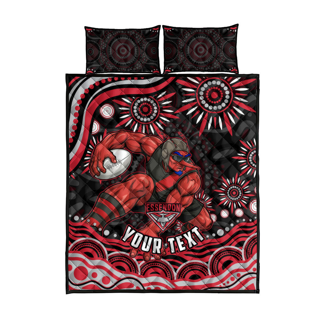 Personalized Essendon Bombers Rugby Quilt Bed Set Aboriginal Dot Art - Dreamtime Football Mascot
