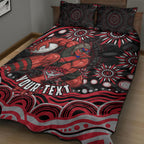 Personalized Essendon Bombers Rugby Quilt Bed Set Aboriginal Dot Art - Dreamtime Football Mascot