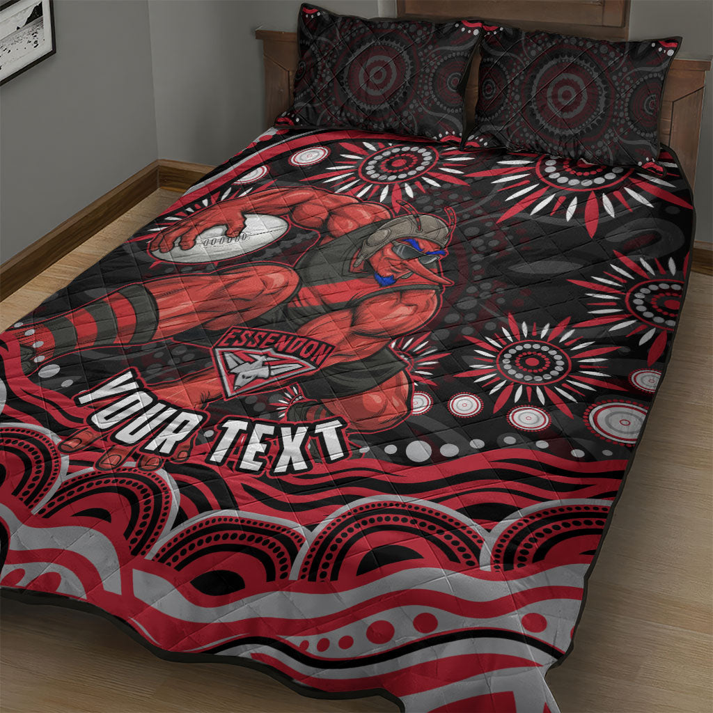 Personalized Essendon Bombers Rugby Quilt Bed Set Aboriginal Dot Art - Dreamtime Football Mascot
