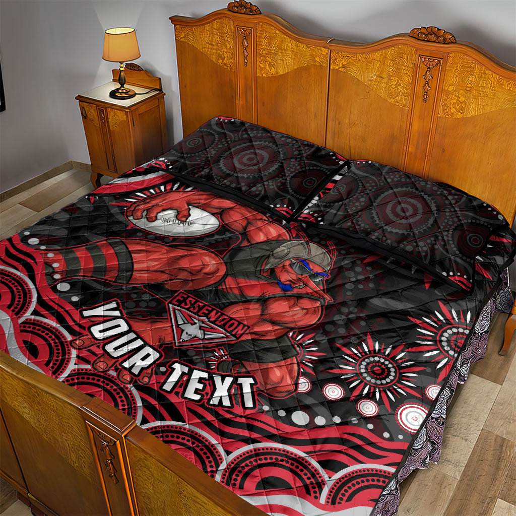Personalized Essendon Bombers Rugby Quilt Bed Set Aboriginal Dot Art - Dreamtime Football Mascot