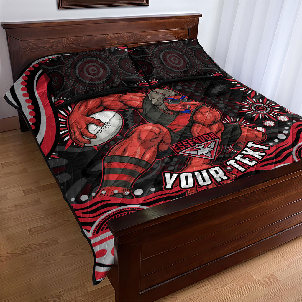Personalized Essendon Bombers Rugby Quilt Bed Set Aboriginal Dot Art - Dreamtime Football Mascot