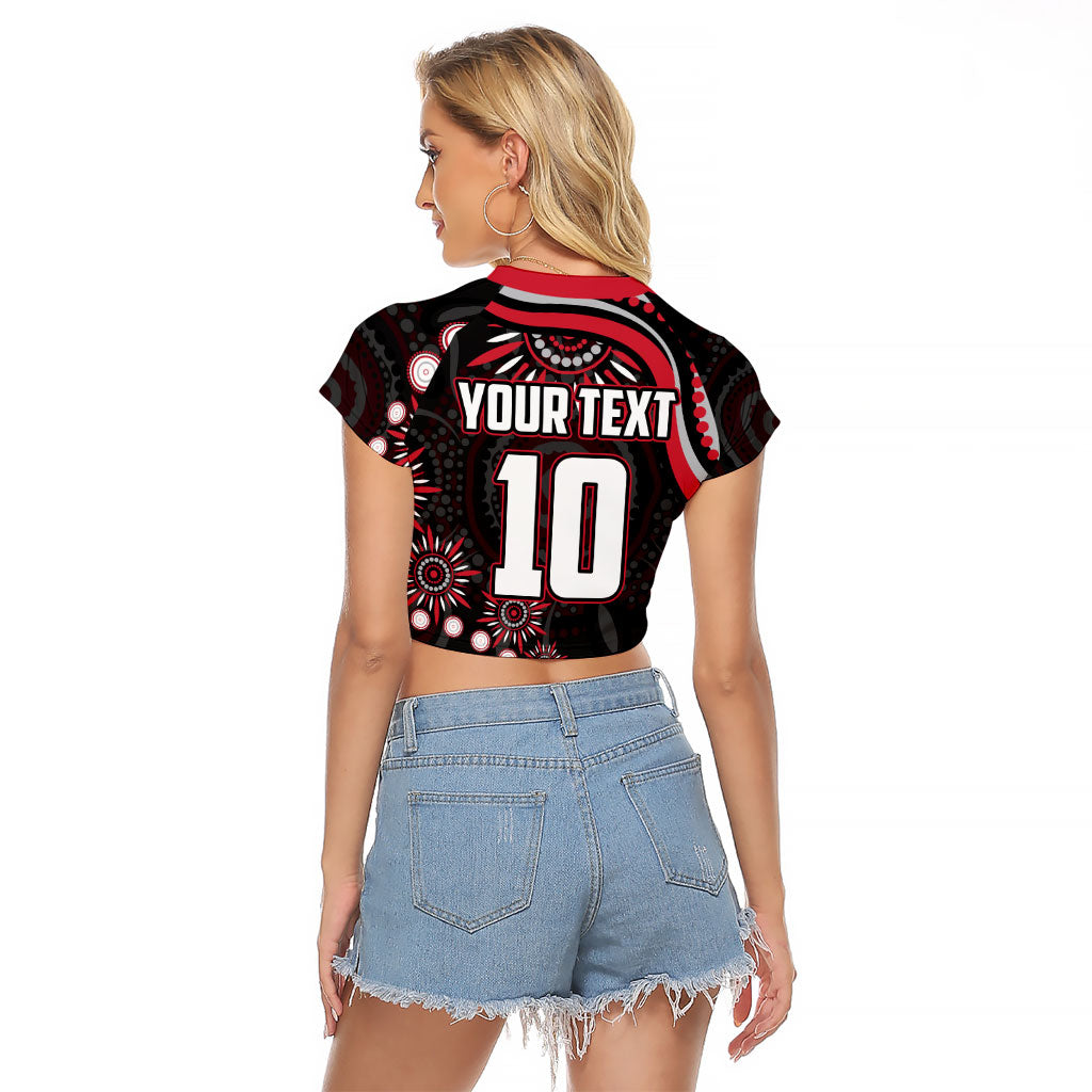 Personalized Essendon Bombers Rugby Raglan Cropped T Shirt Aboriginal Dot Art - Dreamtime Football Mascot