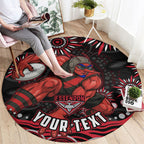 Personalized Essendon Bombers Rugby Round Carpet Aboriginal Dot Art - Dreamtime Football Mascot