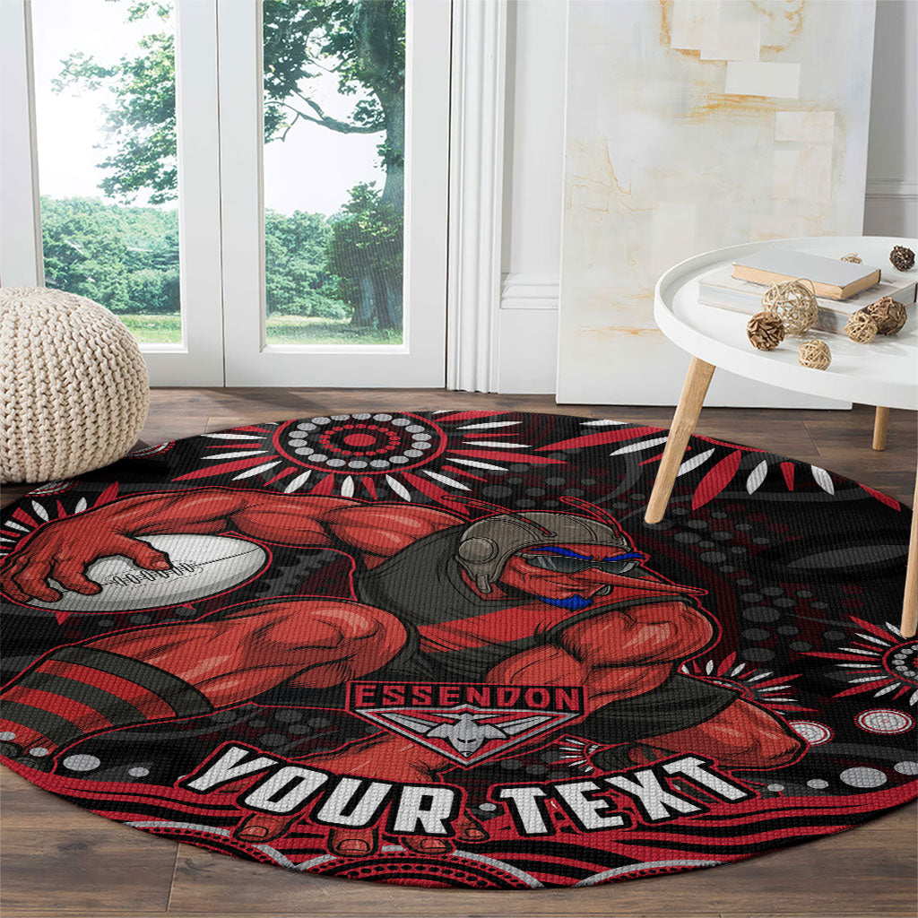 Personalized Essendon Bombers Rugby Round Carpet Aboriginal Dot Art - Dreamtime Football Mascot
