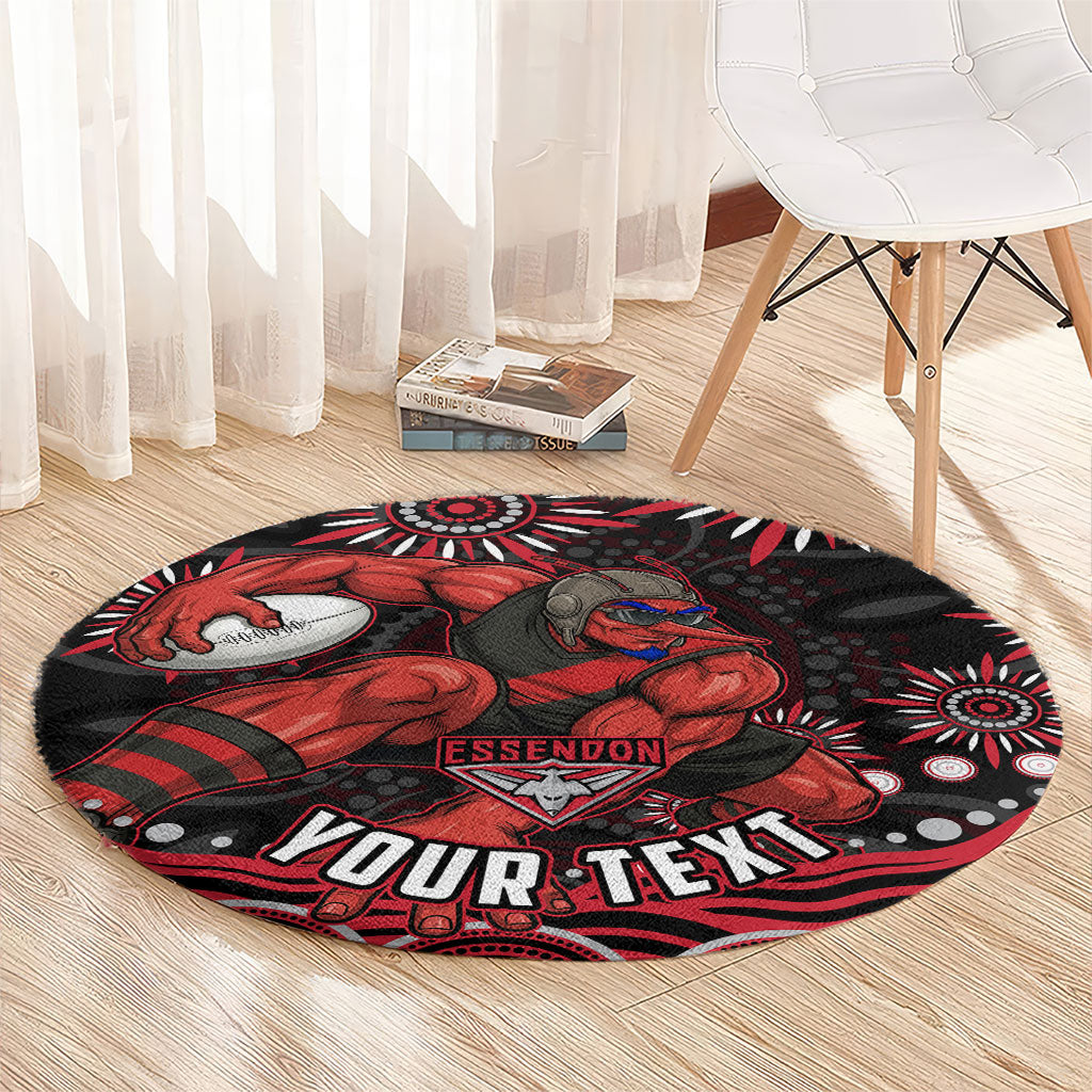 Personalized Essendon Bombers Rugby Round Carpet Aboriginal Dot Art - Dreamtime Football Mascot