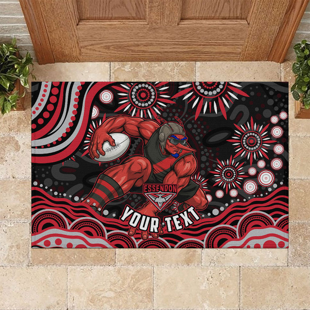 Personalized Essendon Bombers Rugby Rubber Doormat Aboriginal Dot Art - Dreamtime Football Mascot