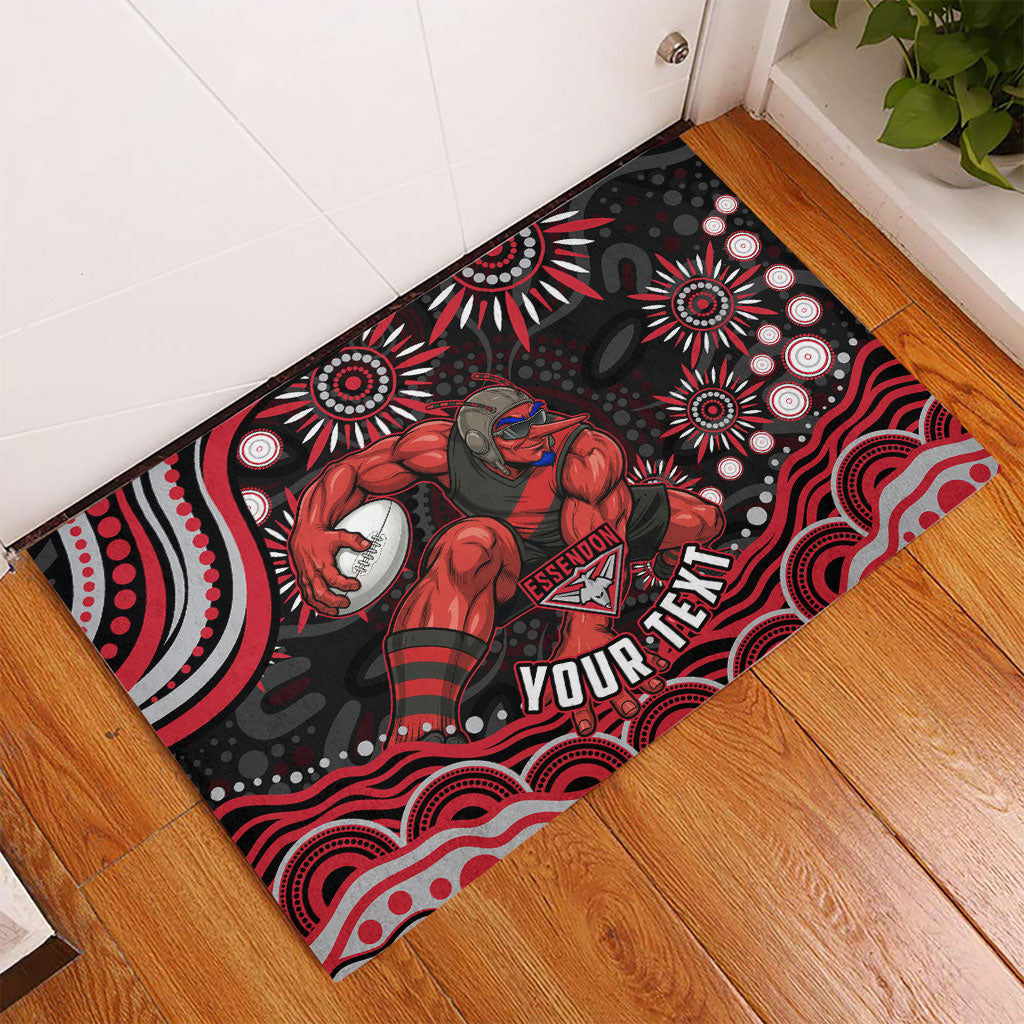 Personalized Essendon Bombers Rugby Rubber Doormat Aboriginal Dot Art - Dreamtime Football Mascot