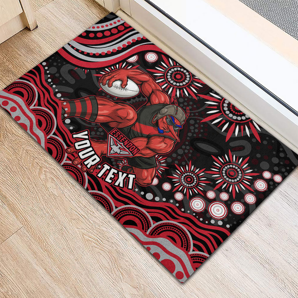 Personalized Essendon Bombers Rugby Rubber Doormat Aboriginal Dot Art - Dreamtime Football Mascot