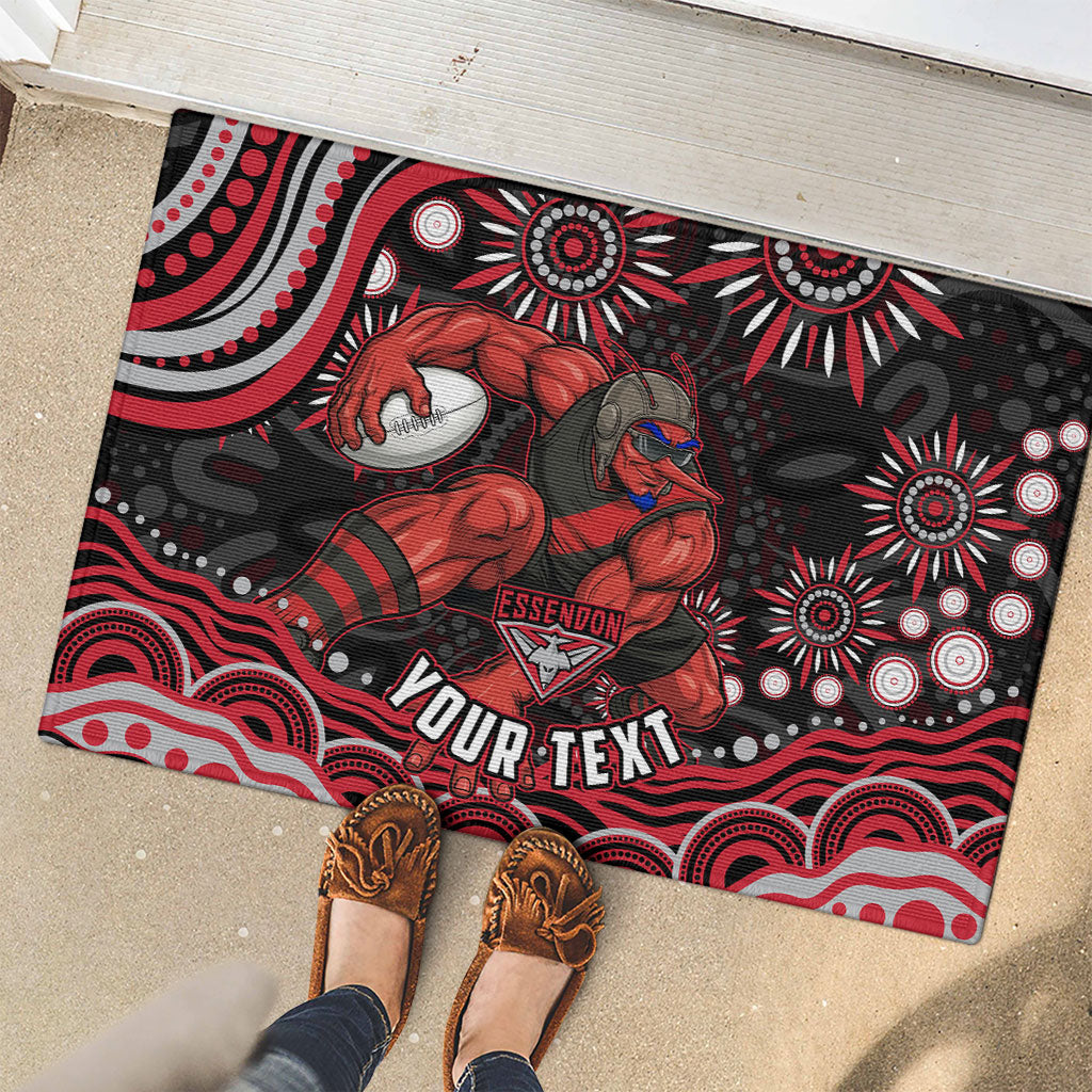 Personalized Essendon Bombers Rugby Rubber Doormat Aboriginal Dot Art - Dreamtime Football Mascot