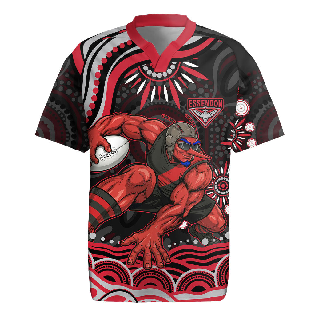 Personalized Essendon Bombers Rugby Rugby Jersey Aboriginal Dot Art - Dreamtime Football Mascot