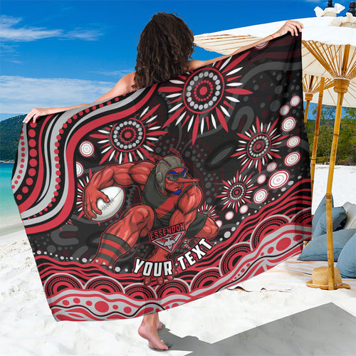 Personalized Essendon Bombers Rugby Sarong Aboriginal Dot Art - Dreamtime Football Mascot