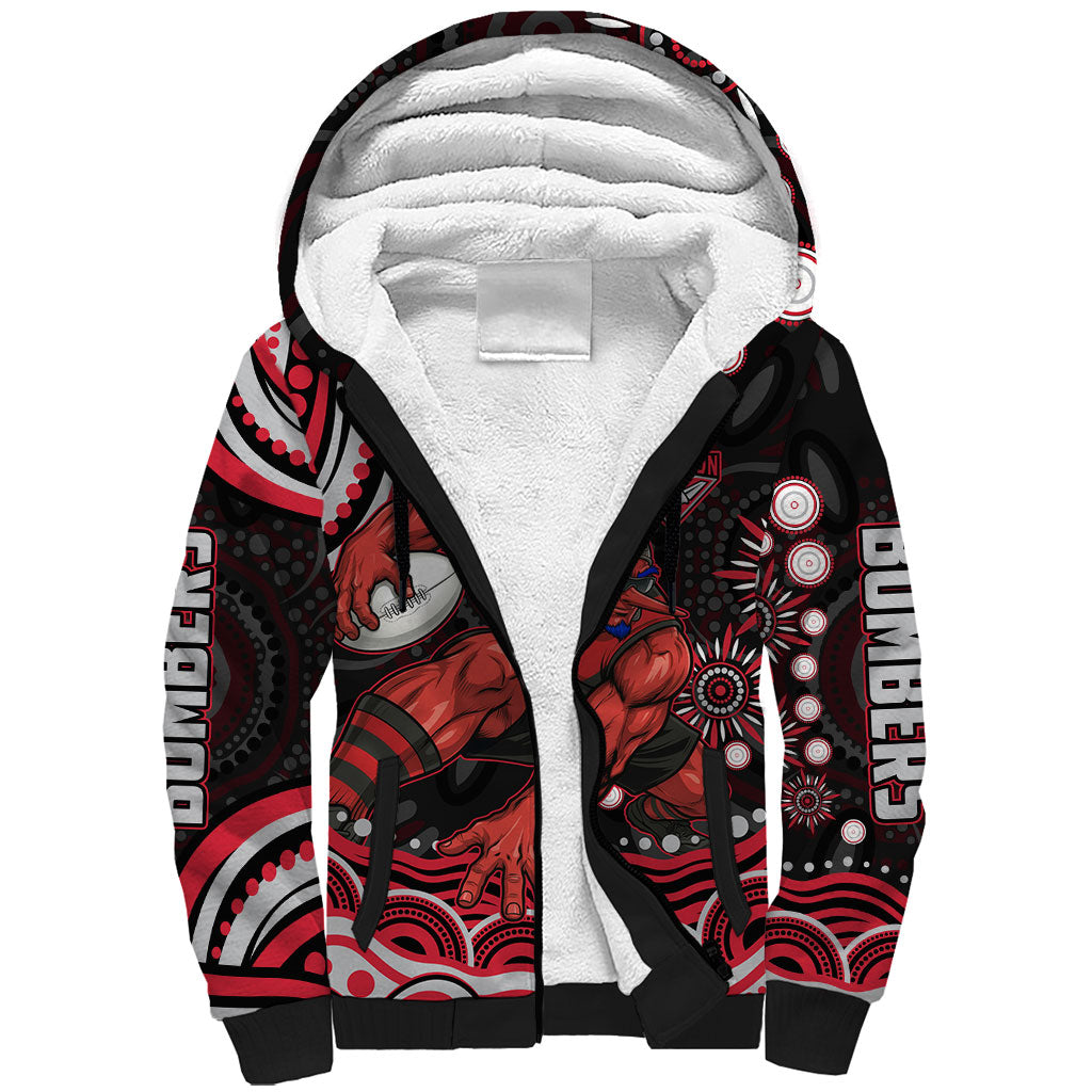 Personalized Essendon Bombers Rugby Sherpa Hoodie Aboriginal Dot Art - Dreamtime Football Mascot