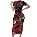 Personalized Essendon Bombers Rugby Short Sleeve Bodycon Dress Aboriginal Dot Art - Dreamtime Football Mascot
