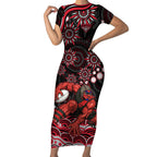 Personalized Essendon Bombers Rugby Short Sleeve Bodycon Dress Aboriginal Dot Art - Dreamtime Football Mascot