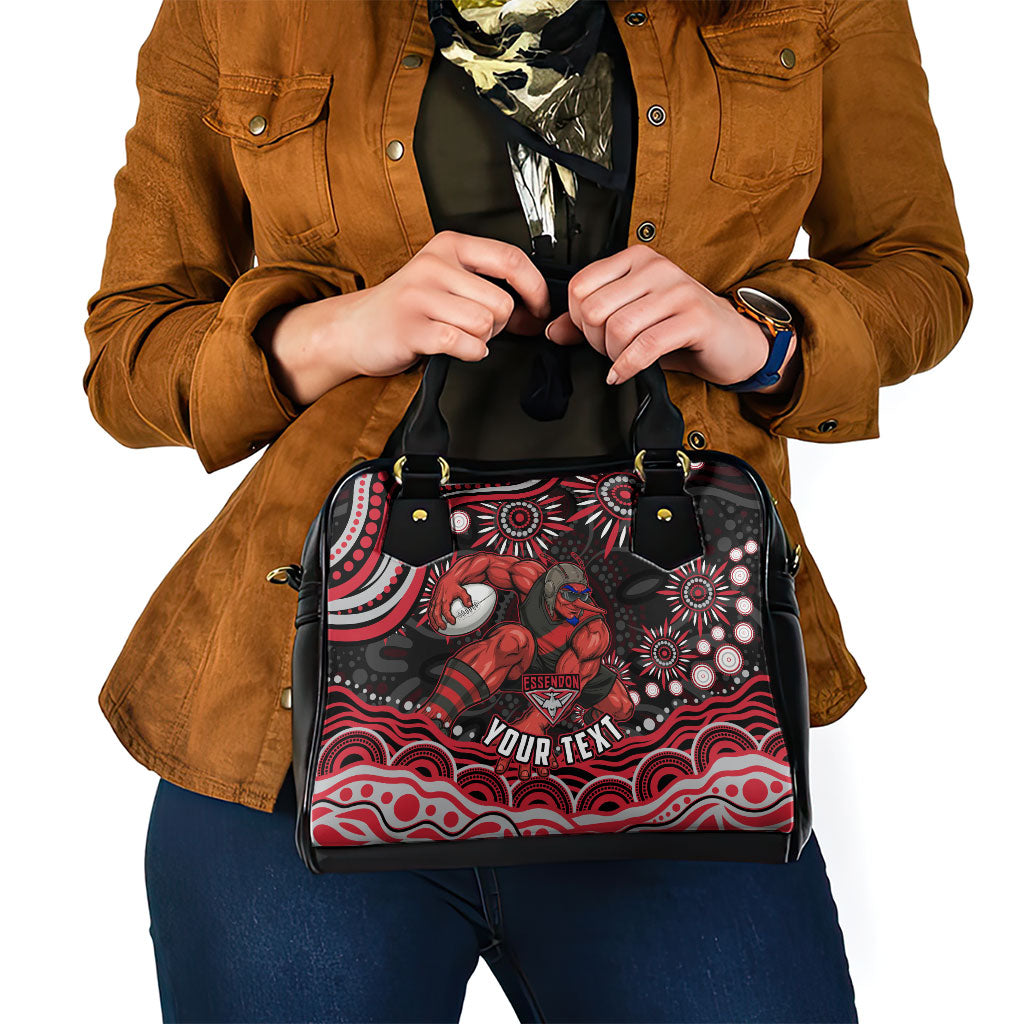 Personalized Essendon Bombers Rugby Shoulder Handbag Aboriginal Dot Art - Dreamtime Football Mascot