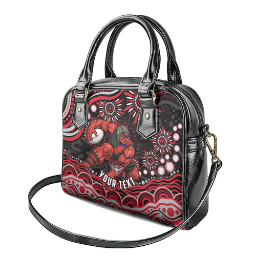 Personalized Essendon Bombers Rugby Shoulder Handbag Aboriginal Dot Art - Dreamtime Football Mascot