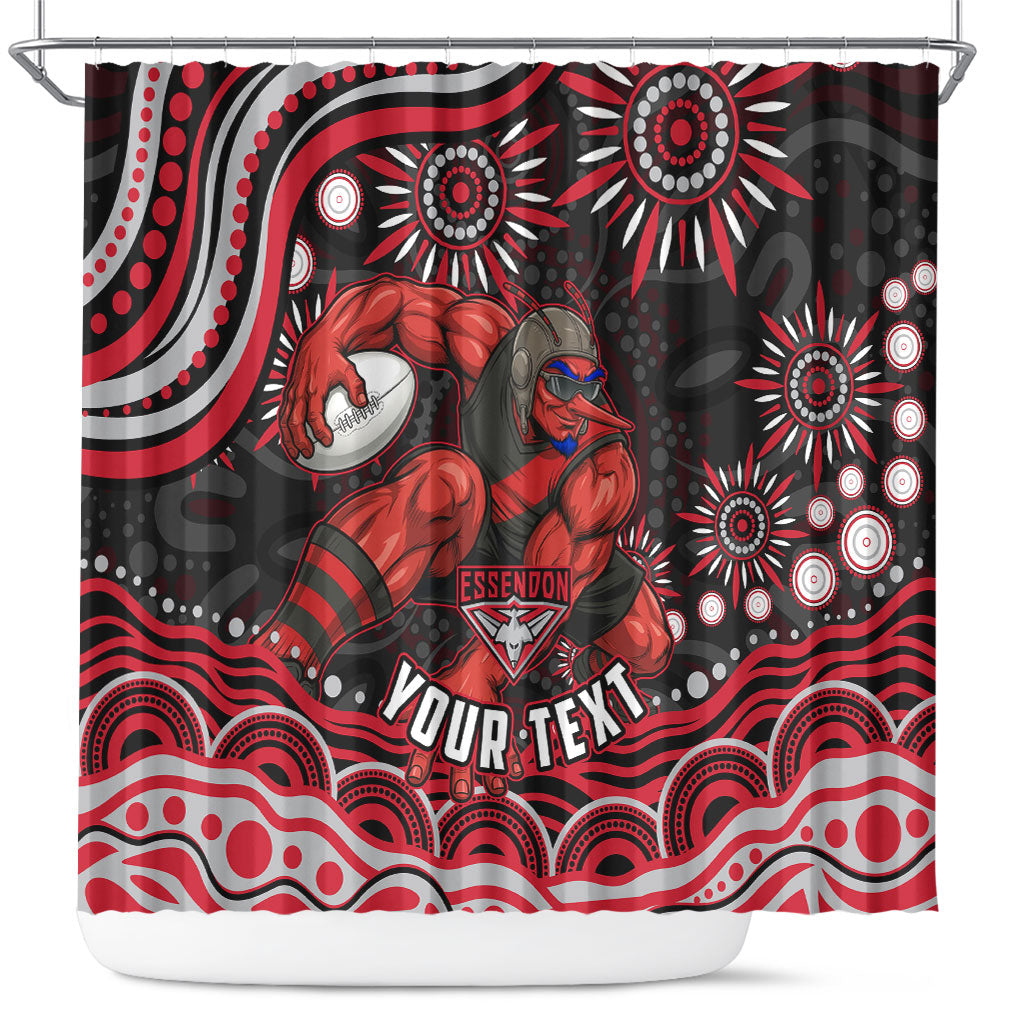 Personalized Essendon Bombers Rugby Shower Curtain Aboriginal Dot Art - Dreamtime Football Mascot