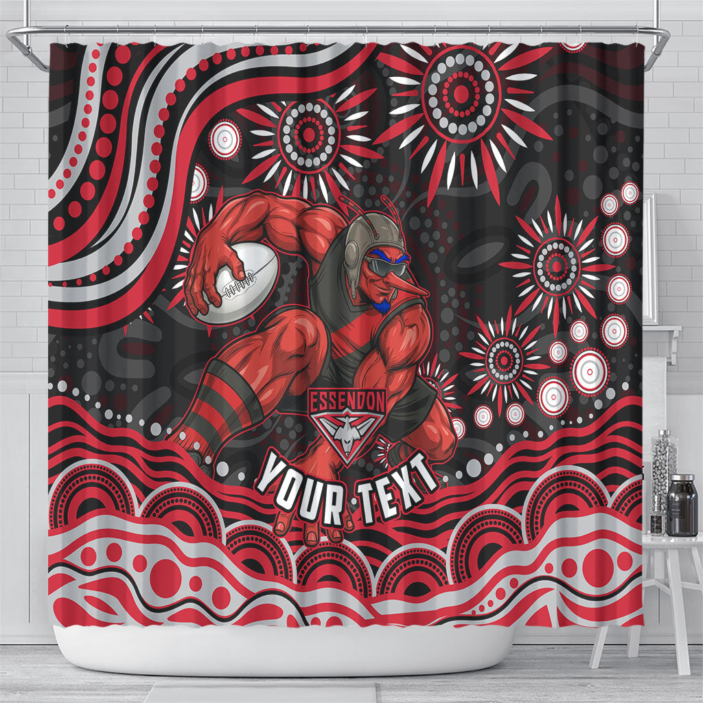Personalized Essendon Bombers Rugby Shower Curtain Aboriginal Dot Art - Dreamtime Football Mascot