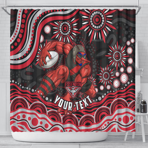Personalized Essendon Bombers Rugby Shower Curtain Aboriginal Dot Art - Dreamtime Football Mascot