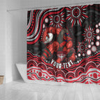 Personalized Essendon Bombers Rugby Shower Curtain Aboriginal Dot Art - Dreamtime Football Mascot